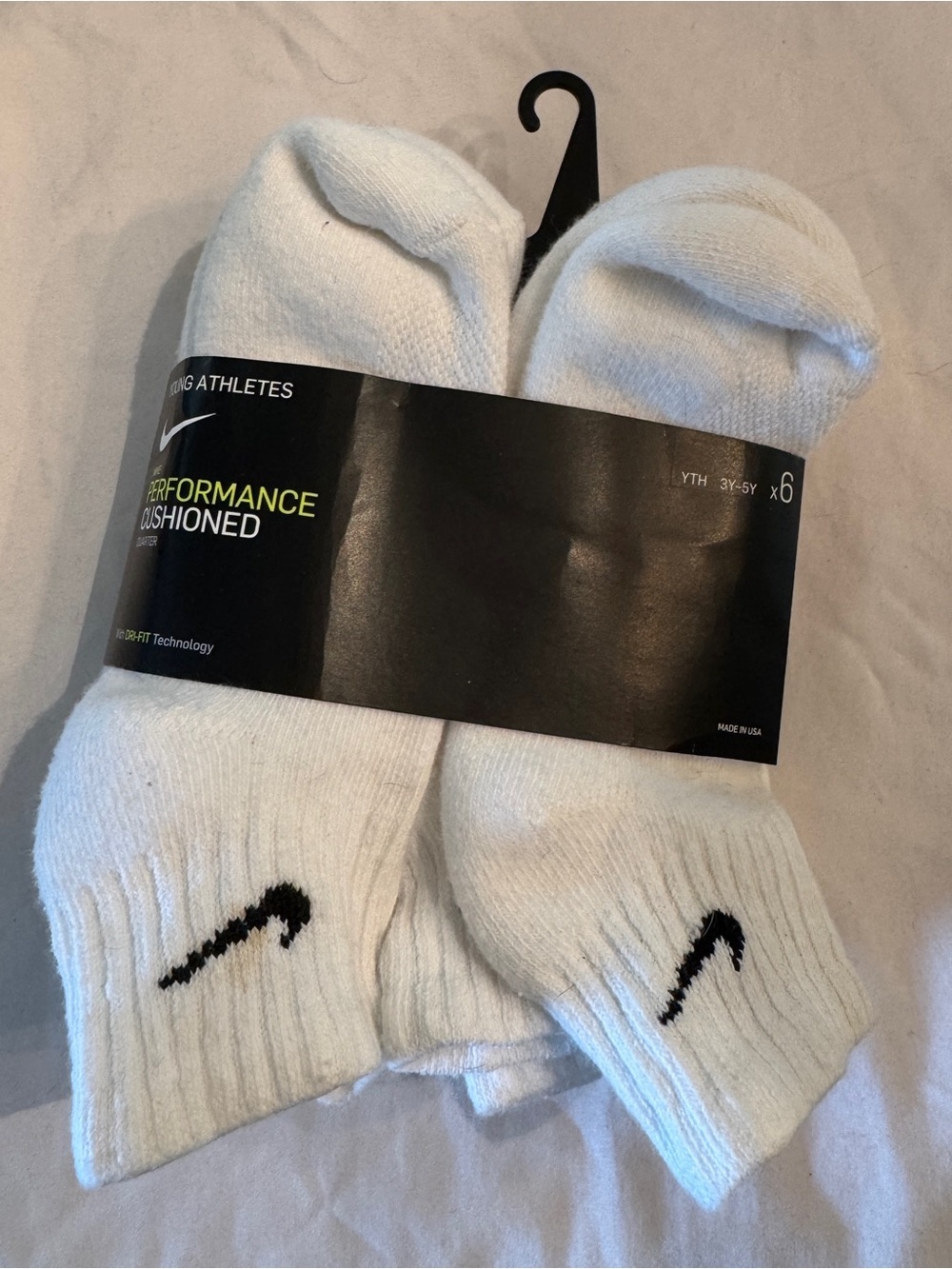 Nike White Crew Athletic Socks with Black Swoosh - Pack of 6